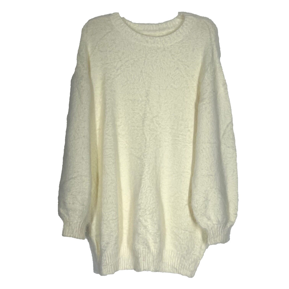 Long Soft Sweater Womens Small Cream Ivory Cozy Modest Tunic Pullover Fuzzy